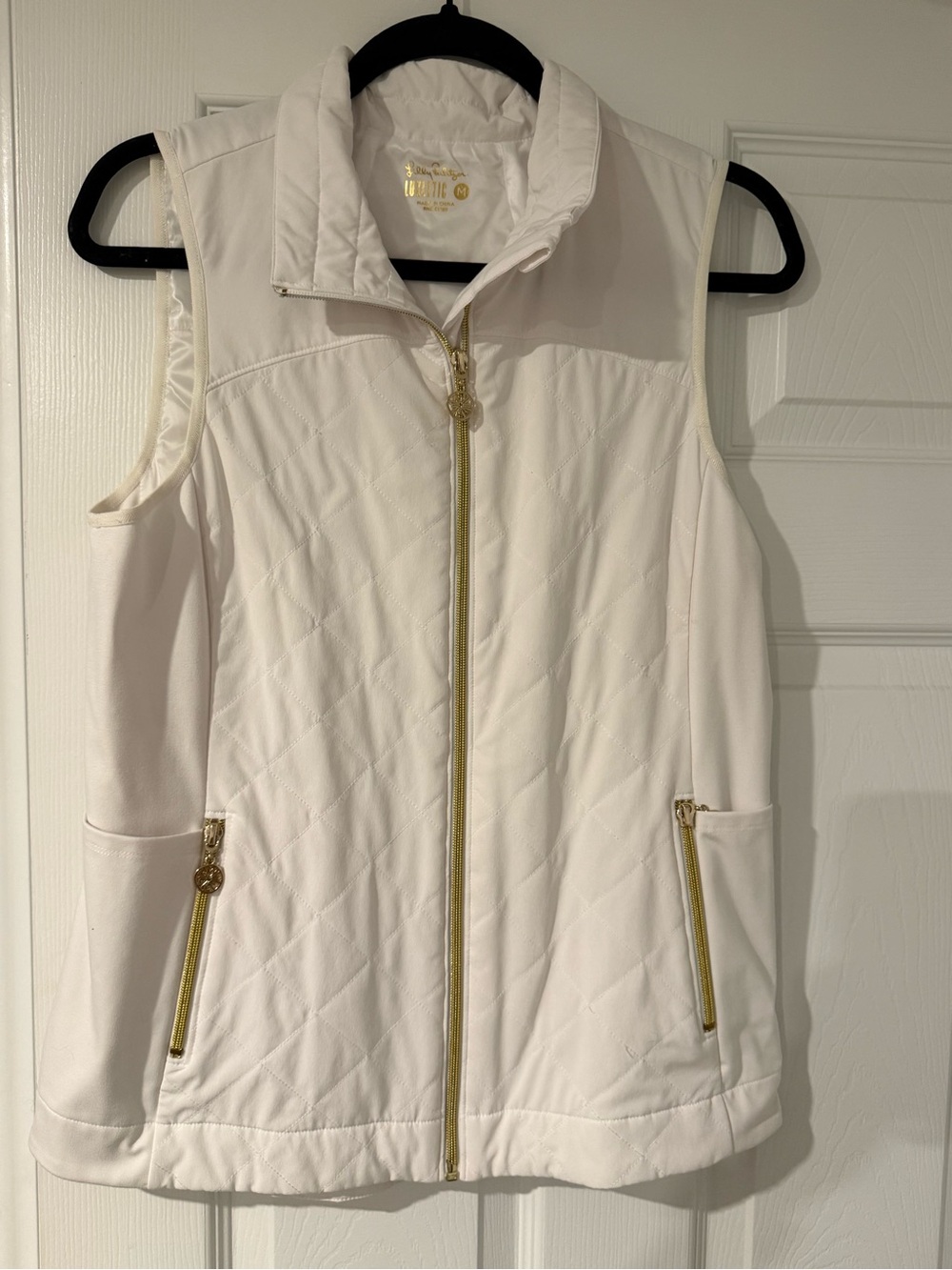 Lilly Pulitzer White Quilted Vest with Gold Zippers